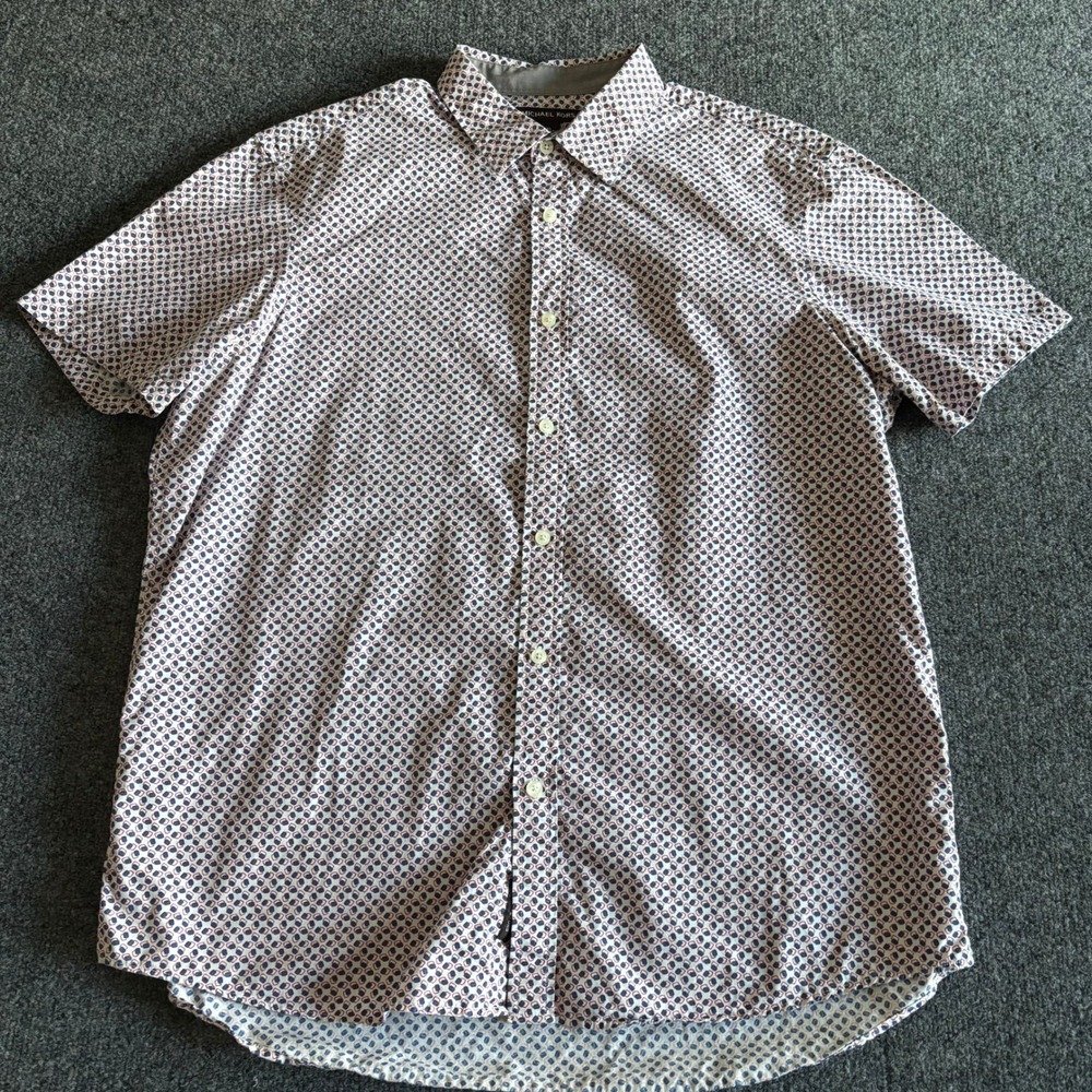 Michael Kors Mens XL Classic Fit Short Sleeve Button Down Shirt Geometric Print